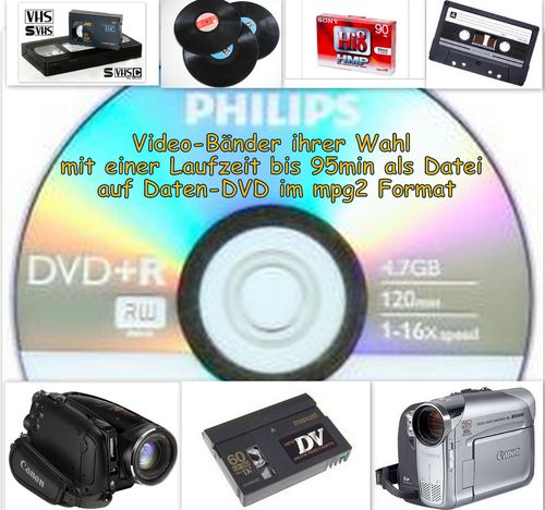 Digital8 mp4 Format 8 Bänder MiniDV Hi8 VHS als Mp4-Datei inkl Datendvd 